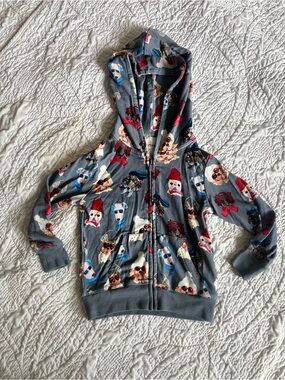 Posh Peanut Gray Hooded Zip-Up with Colorful Dog Print Quinlyn Collection